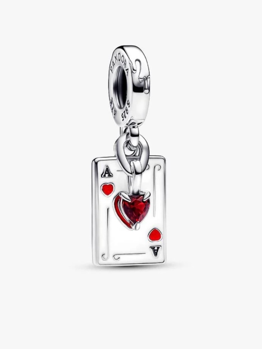 Pandora Sterling Silver Ace of Hearts Dangle Charm with Red Heart Stone